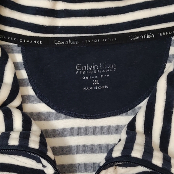 Calvin Klein Performance Sweater Jacket Terry Velour Navy Off White XL Zip Up - Picture 3 of 10